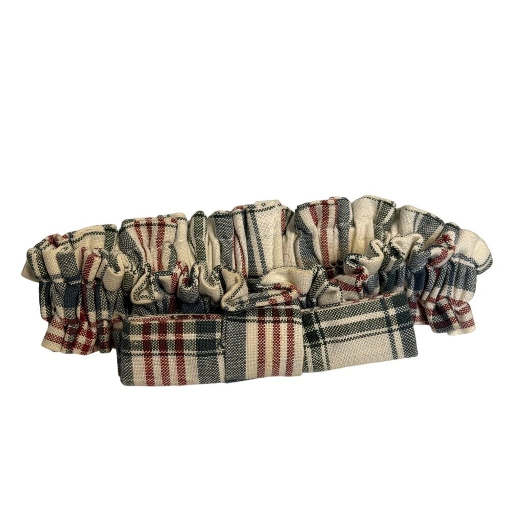 Longaberger Fabric Garter Bow Red Blue Plaid Neutral Basket Decoration Accessory